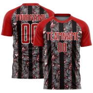 Black-White Red Uniform Sublimation Flowers Soccer Jersey Custom