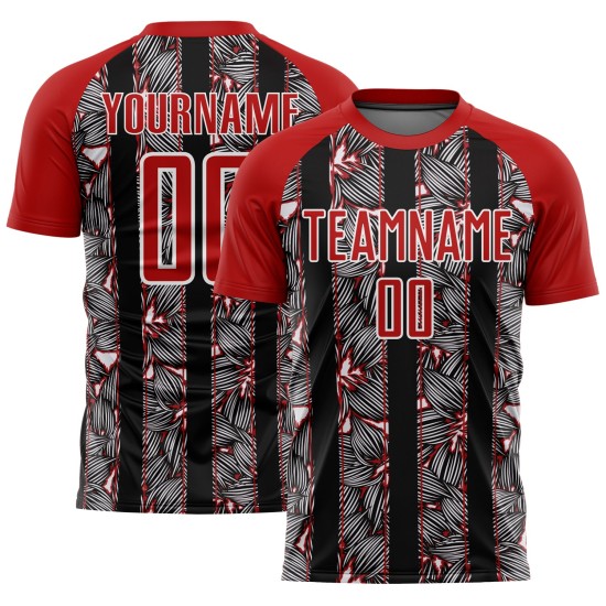 Black-White Red Uniform Sublimation Flowers Soccer Jersey Custom Black-White Red Uniform Sublimation Flowers Soccer Jersey Custom