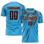 Custom Black-Orange Sublimation Jersey Soccer Uniform Sky Blue
