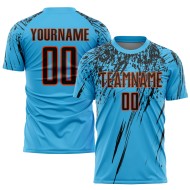 Custom Black-Orange Sublimation Jersey Soccer Uniform Sky Blue