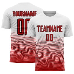 Line Sublimation Gradient White Red-Black Uniform Soccer Jersey Custom