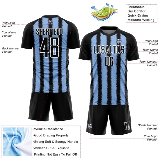 Light Uniform Soccer Line Black Custom Sublimation Blue-White Jersey Light Uniform Soccer Line Black Custom Sublimation Blue-White Jersey