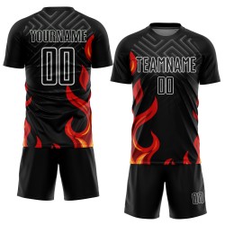 Red-Gold Uniform Jersey Sublimation Black Custom Soccer Flame
