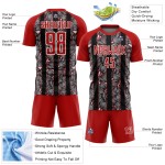 Black-White Red Uniform Sublimation Flowers Soccer Jersey Custom Black-White Red Uniform Sublimation Flowers Soccer Jersey Custom