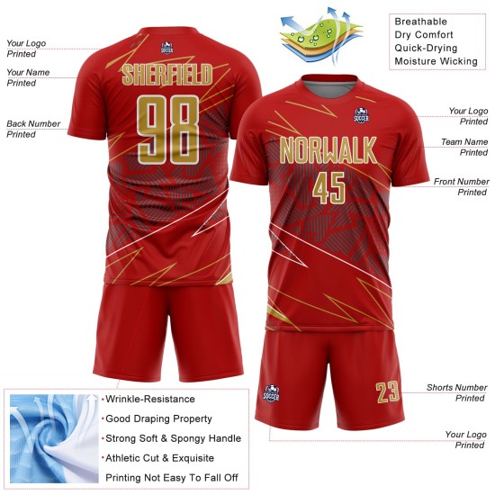 Uniform Old Lines Soccer Custom Red Gold-White Sublimation Jersey Sports