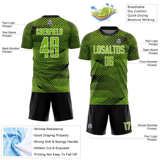 Neon Sublimation Jersey Custom Green Black-White Soccer Line Uniform