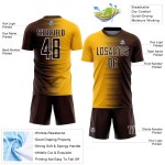 Gradient Sublimation Custom Soccer Jersey Uniform Line Brown Gold-White
