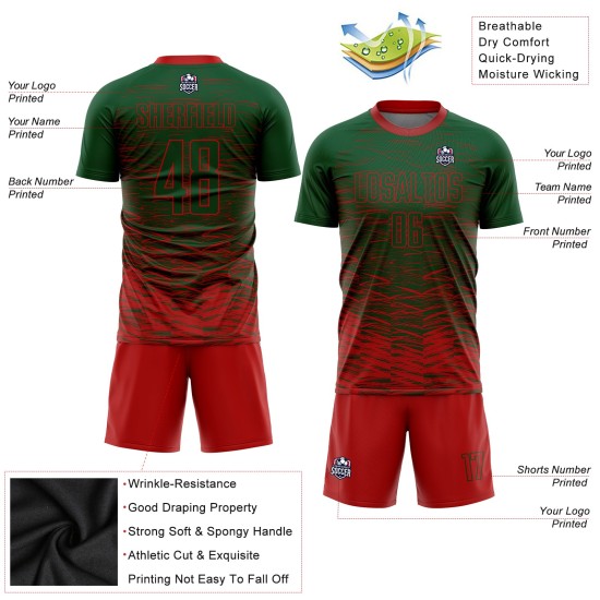 Uniform Custom Soccer Red Jersey Green Sublimation