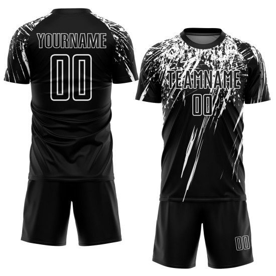 Uniform Black Soccer Jersey White Sublimation Custom