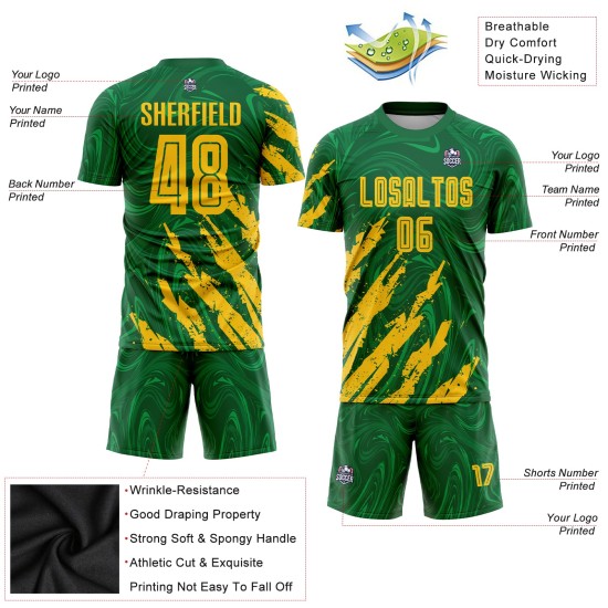 Soccer Jersey Kelly Gold Custom Green Sublimation Uniform Soccer Jersey Kelly Gold Custom Green Sublimation Uniform