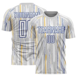 Custom Sublimation Pinstripe Gray Soccer Jersey White-Royal Uniform