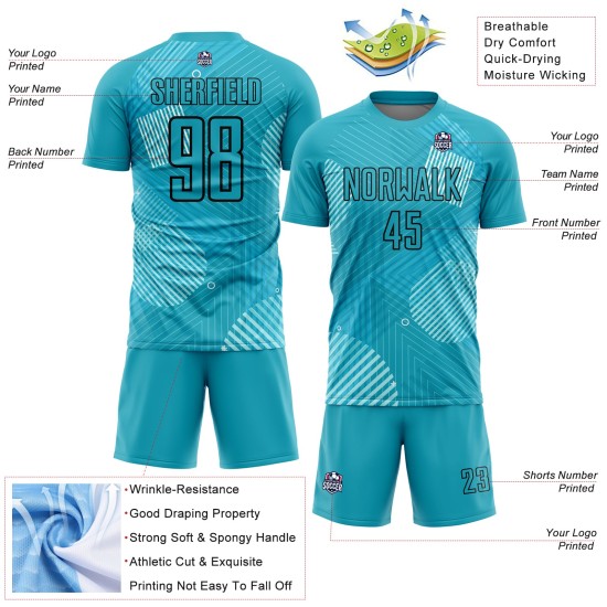Aqua Soccer Sublimation Uniform Custom Black Jersey Lines