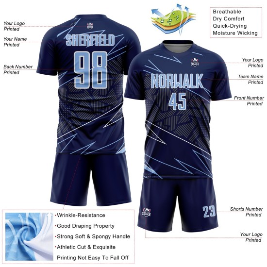Lines Navy Light Custom Jersey Sports Soccer Uniform Blue-White Sublimation