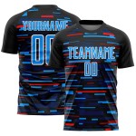 Blue-White Soccer Lines Jersey Sublimation Custom Black Sky Uniform