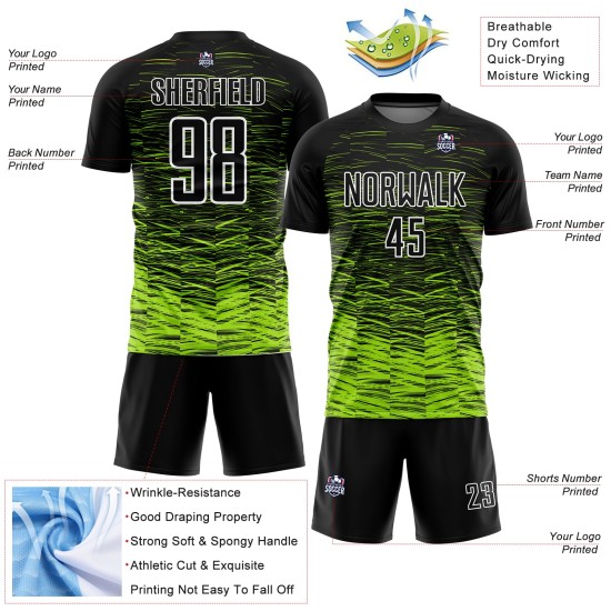 Sublimation Line Uniform Green-White Neon Soccer Jersey Black Custom Sublimation Line Uniform Green-White Neon Soccer Jersey Black Custom