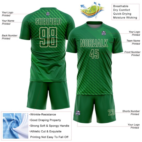 Jersey Kelly Green Shapes Cream Soccer City Geometric Custom Uniform Sublimation Jersey Kelly Green Shapes Cream Soccer City Geometric Custom Uniform Sublimation