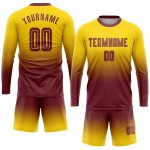 Gold Uniform Sublimation Fashion Fade Burgundy Soccer Long Jersey Custom Sleeve