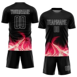 Custom White Flame Uniform Black Soccer Jersey Sublimation