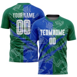 Sublimation Thunder Scratch Green Soccer Pattern Jersey Uniform Blue-Kelly Custom Graffiti