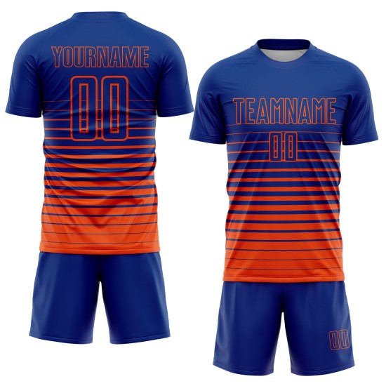 Soccer Uniform Jersey Fashion Sublimation Royal Custom Pinstripe Fade Orange