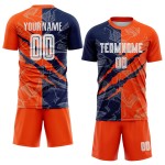 Custom Scratch Jersey Uniform Navy-Orange Soccer Graffiti Pattern Sublimation