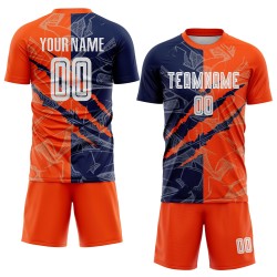 Custom Scratch Jersey Uniform Navy-Orange Soccer Graffiti Pattern Sublimation