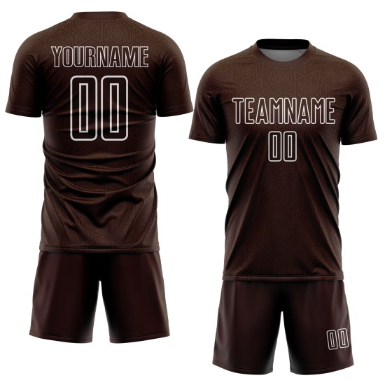 Shape Jersey Soccer Custom Uniform Brown Geometric Sublimation White Shape Jersey Soccer Custom Uniform Brown Geometric Sublimation White