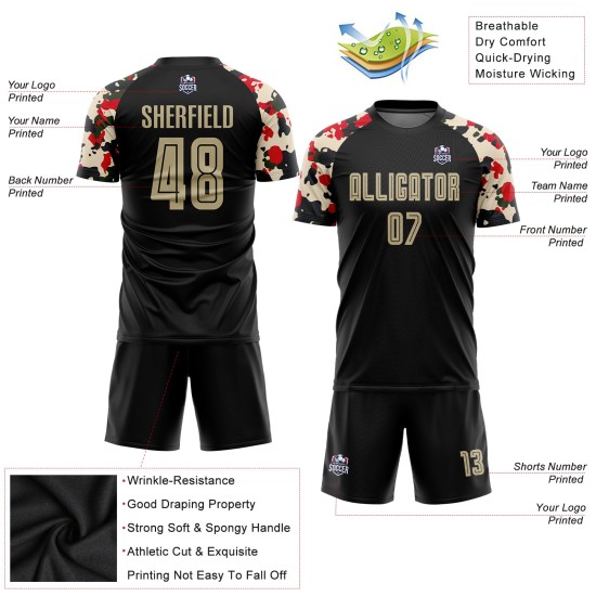 Gold-Camo Vegas Jersey Black Soccer Sublimation Custom Uniform