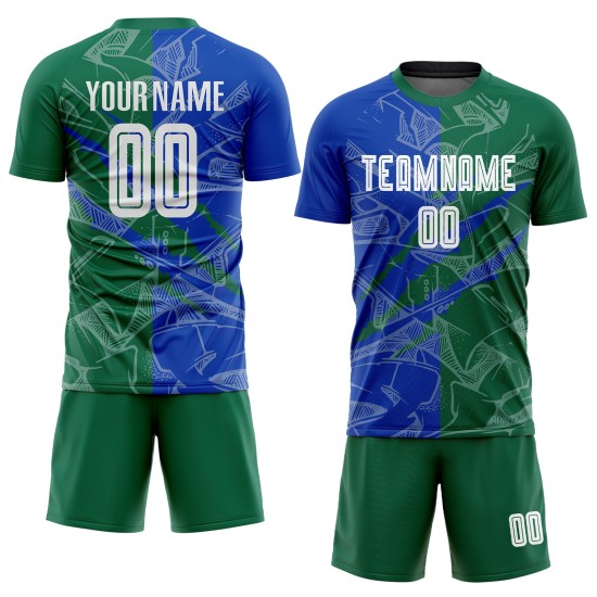 Sublimation Thunder Scratch Green Soccer Pattern Jersey Uniform Blue-Kelly Custom Graffiti