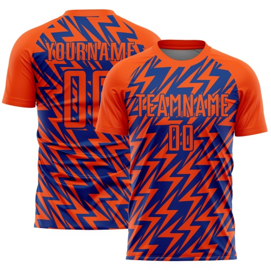 Lightning Sublimation Soccer Jersey Uniform Custom Orange Royal Lightning Sublimation Soccer Jersey Uniform Custom Orange Royal