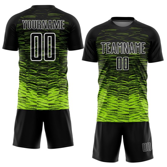 Sublimation Line Uniform Green-White Neon Soccer Jersey Black Custom Sublimation Line Uniform Green-White Neon Soccer Jersey Black Custom