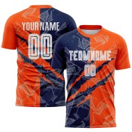 Custom Scratch Jersey Uniform Navy-Orange Soccer Graffiti Pattern Sublimation