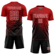 Custom Soccer Red Sublimation Uniform Fragment Jersey Abstract Black-White Art