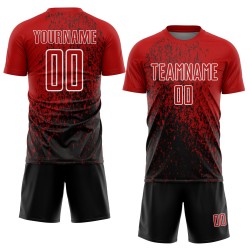 Custom Soccer Red Sublimation Uniform Fragment Jersey Abstract Black-White Art
