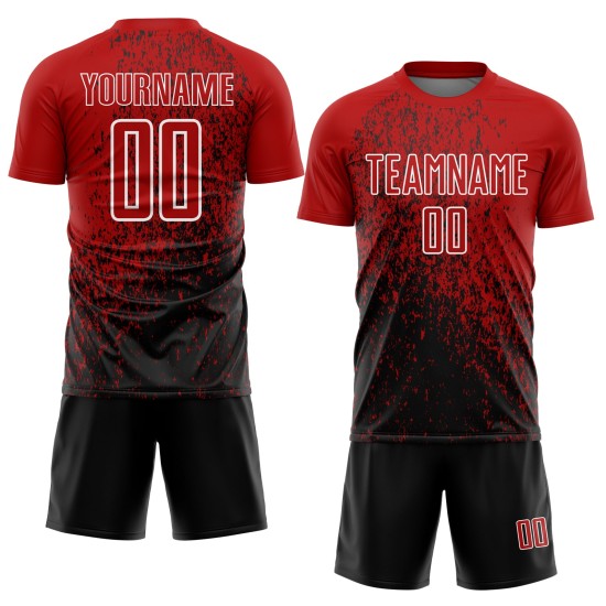 Custom Soccer Red Sublimation Uniform Fragment Jersey Abstract Black-White Art