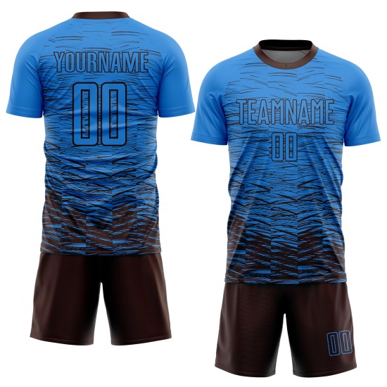 Custom Soccer Brown Blue Uniform Jersey Sublimation Powder