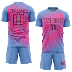 Sublimation Soccer Custom Uniform Jersey Pink-Black Light Blue Sublimation Soccer Custom Uniform Jersey Pink-Black Light Blue