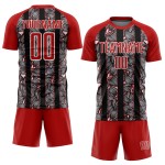 Black-White Red Uniform Sublimation Flowers Soccer Jersey Custom Black-White Red Uniform Sublimation Flowers Soccer Jersey Custom