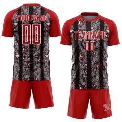 Black-White Red Uniform Sublimation Flowers Soccer Jersey Custom