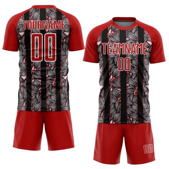 Black-White Red Uniform Sublimation Flowers Soccer Jersey Custom Black-White Red Uniform Sublimation Flowers Soccer Jersey Custom