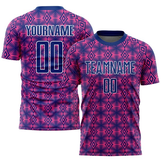 Soccer Custom Royal-White Pink Shapes Geometric Uniform Jersey Sublimation