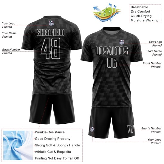 Custom Jersey Black Sublimation Uniform Line White Soccer