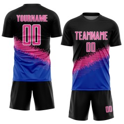 Soccer Uniform Custom Shape Geometric Sublimation Gradient Pink-Thunder Blue Black Jersey Soccer Uniform Custom Shape Geometric Sublimation Gradient Pink-Thunder Blue Black Jersey
