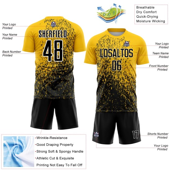 Yellow Uniform Soccer Abstract Fragment Custom Black-White Sublimation Jersey Art
