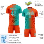Uniform Gradient Orange Soccer Jersey Sublimation Custom Line Aqua-White