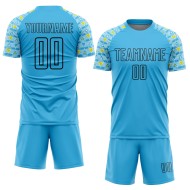 Custom Shape Geometric Blue Black Uniform Soccer Sky Sublimation Jersey