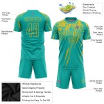 Aqua Custom Gold Sublimation Uniform Soccer Jersey