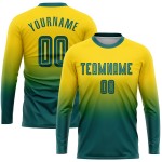 Long Fade Custom Gold Fashion Sublimation Teal Sleeve Uniform Soccer Jersey