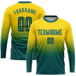 Long Fade Custom Gold Fashion Sublimation Teal Sleeve Uniform Soccer Jersey