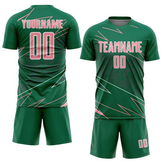 Medium Uniform Sublimation Soccer Jersey Custom Green Sports Pink-White Lines Kelly